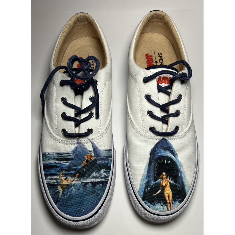 Sperry Collab Jaws Shark Graphic Canvas Sneakers Size 12 Used